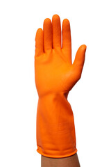 Orange rubber gloves isolated on background