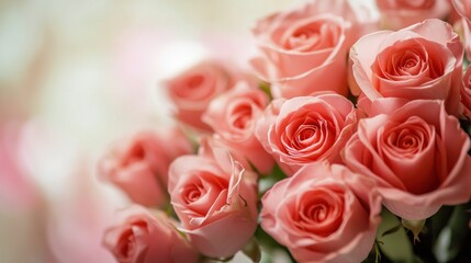 Naklejka premium Bouquet of roses with floral backdrop. Ideal for celebrations. Romantic florals.