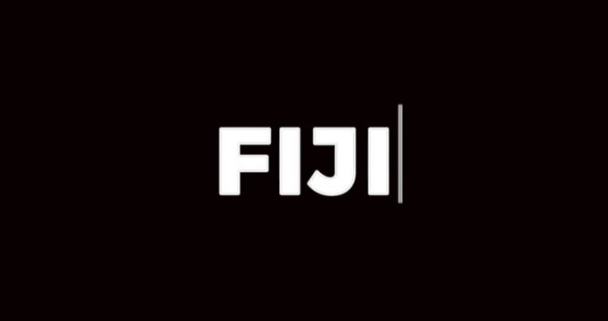 FIJI country animation typewriter , typing on a laptop or computer screen on black background. Text Effect Animation