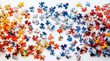 Colorful Puzzle Pieces Spread Across a Surface