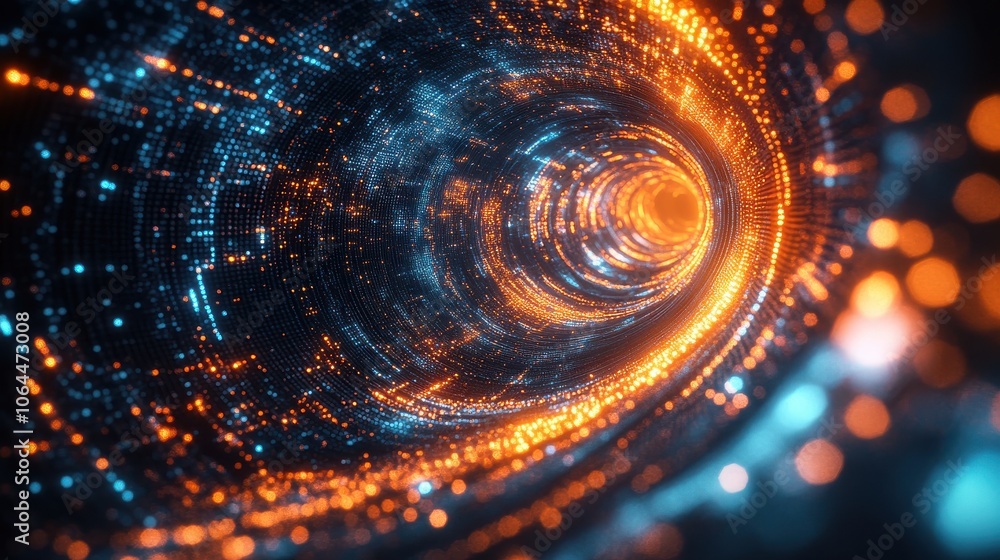 Poster a vibrant, abstract representation of data or light streaming through a tunnel. the composition