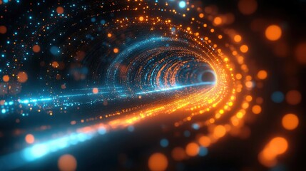 A vibrant, abstract representation of data or light streaming through a tunnel. The composition