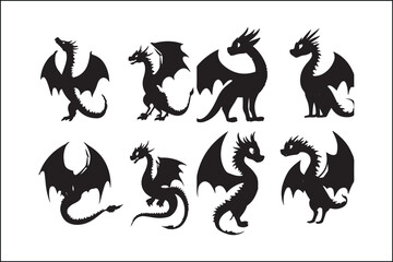 Fototapeta premium Dragon Silhouette SVG Bundle | Mythical Creature Vector Clipart for Cricut & CraftsFantasy Dragon Vector Set | Tribal & Flying Dragon Silhouettes | Digital DownloadEpic Dragon SVG Pack | Tattoo St