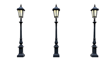 Black street lamp post on white background..