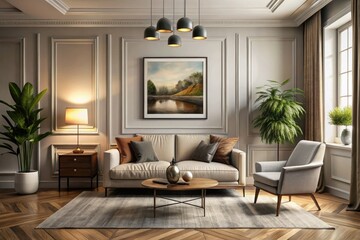 Elegant Architectural Photography of a Stylish Frame on the Wall in Modern Interior Design