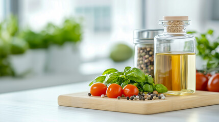 Products to be prepared for cooking on the table. Cooking utensils, ingredients and seasonings