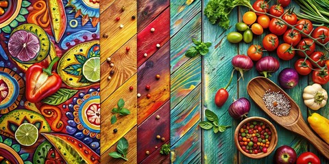 Fototapeta premium Abstract food photography, painted wooden board art. Edible colored wood.
