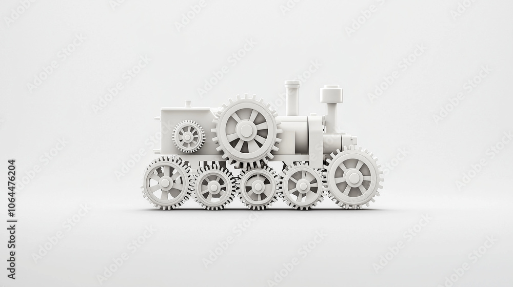 Aufkleber gear-driven machine: a 3d-rendered model of a compact, gear-driven machine, showcasing intricate mec