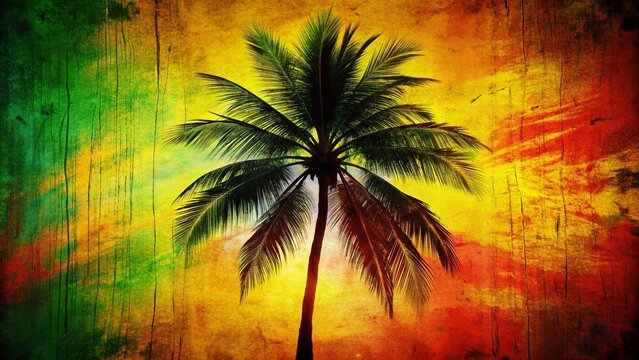 Abstract reggae art, coconut figure, stylized portrait.