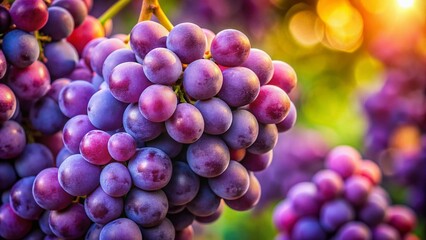 A close-up reveals the rich, purple hue of a grape cluster, the background melting into a gentle haze.