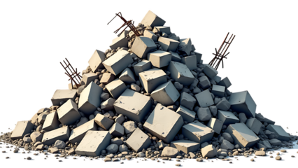 Pile of rubble and debris, isolated on white.