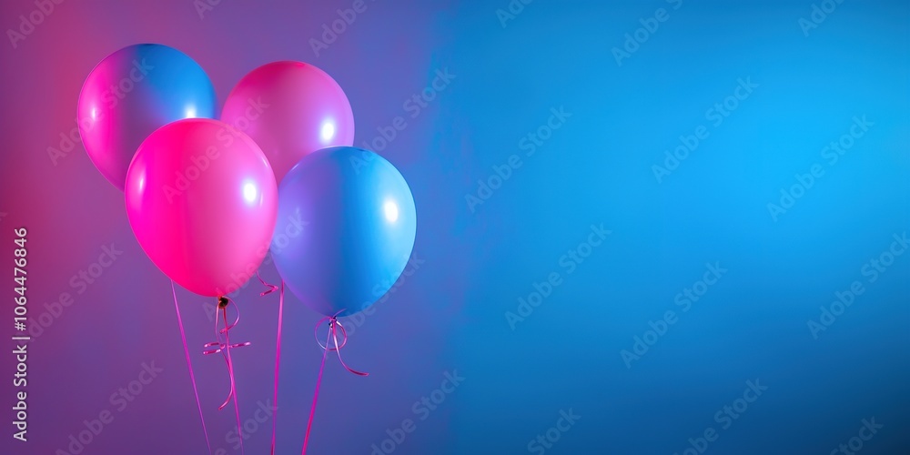 Poster colorful balloons floating on a gradient background with ample space for text.