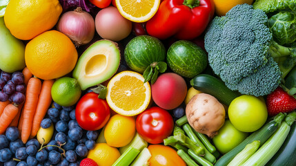 Rainbow heart of fruits and vegetables
