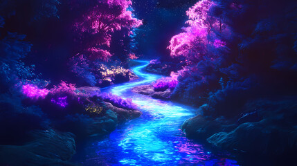 Obraz premium Surreal dreamscape with liquid neon rivers. Dreamscape. Illustration