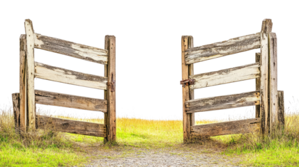 Old Wooden Fences Opening to an Expansive Grassy Field at Sunset Generative AI