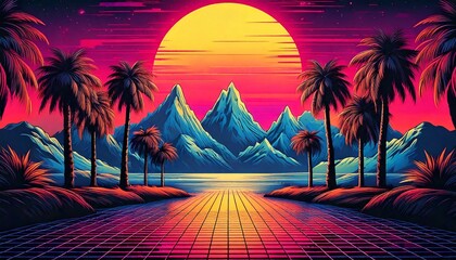 Naklejka premium Retro, 80s-inspired, with bold colors and pixelated graphics.