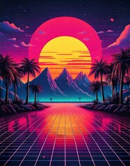 Naklejka premium Retro, 80s-inspired, with bold colors and pixelated graphics.