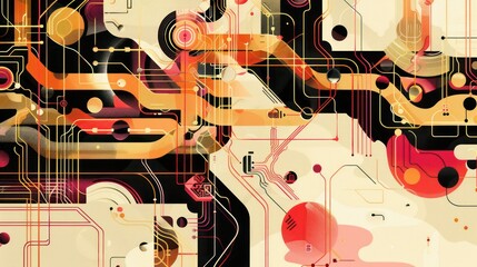Abstract circuit board designs blending technology and art in creative compositions. Illustrations