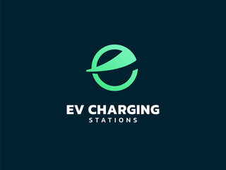 Electric vehicle charging with letter e curved shape logo vector design concept. Letter E logotype symbol for Electric Car, EV station, EV business, ui, website, clean energy, infographic, innovation.