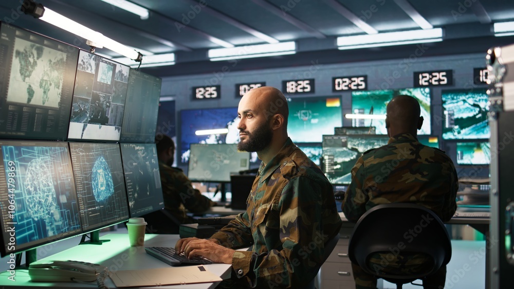 Poster army computer scientist employing ai technology in military planning and decision making processes. 