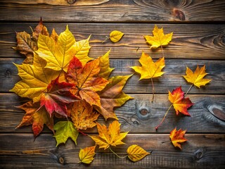 Obraz premium Autumn Leaves on Wood, Long Exposure, Mockup, Design Display