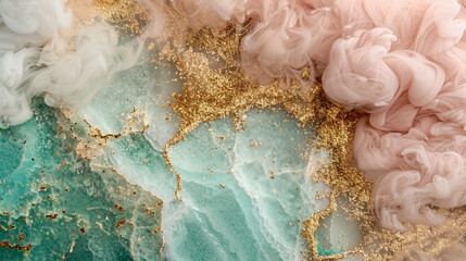 Exquisite gold-inlaid jade carving with pink and blue waves and golden lines