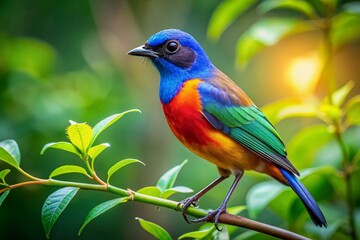 Bird on Branch, Green Background, Copy Space, AI Photo, Nature, Wildlife