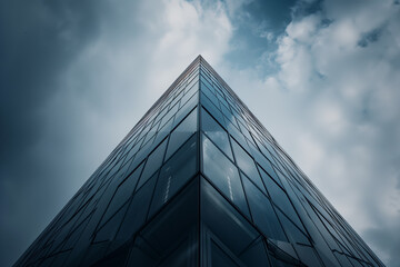 Fototapeta premium Looking up at a modern high-rise residential building facade in triangular design