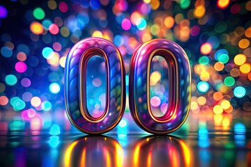Colorful 3D Number 0100 on Dark Background with Bokeh Effect for Creative Projects