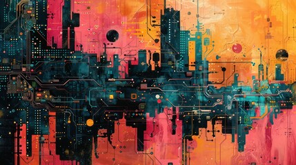 Circuit board-inspired visuals capturing the essence of modern technology through abstract art.