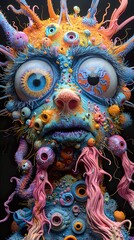 Surreal 3D Creature with Psychedelic Colors and Textures - Digital Art