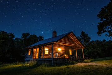 A rustic cabin retreat where technology is left at the door, and guests reconnect with nature through stargazing, campfires, and quiet reflection as part of a digital detox.