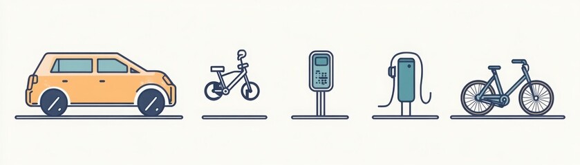 Fototapeta premium Exploring ecotransport icons the future of sustainable mobility with bikes electric cars and walking options