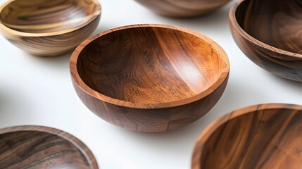 Empty wooden bowl or decorative wooden plate, isolated over white background. 