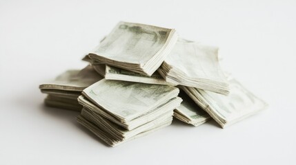 Stacks of Cash Piled on a White Surface