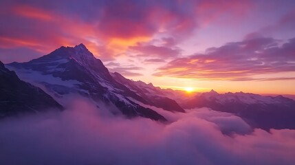 Mountain Peak Bathed in Pink and Orange Sunset Light