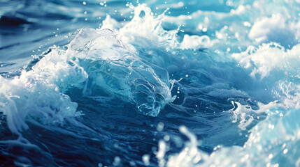 A close up of a wave crashing into the ocean