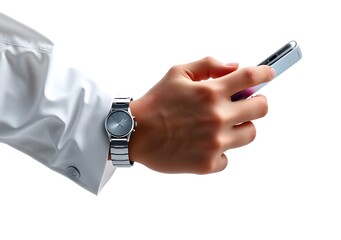 Fototapeta premium Business hand use mobile phone for technology concept, isolated on the white background.