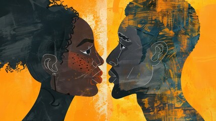Couples in multicultural relationships navigating cultural differences with mutual respect. Illustrations