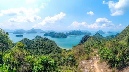 Fototapeta premium Jungle and mountains of Cat Ba National Park on Cat Ba Island, Vietnam 
