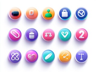 Comprehensive icon set designed for enhancing user experience on online fitness and wellness platforms