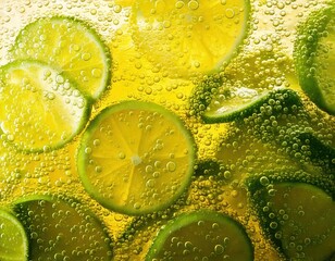 bubbly lemon lime soda carbonation fizz closeup macro texture background