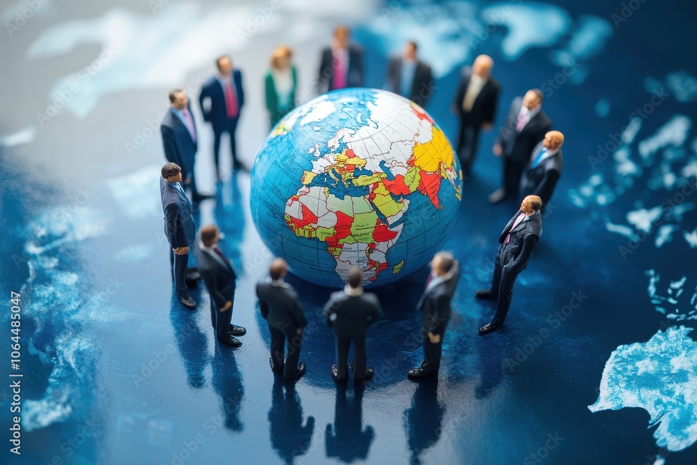 Aufkleber globalization concept image with a multicultural business team around a earth globe