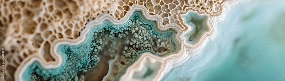 Poster close-up of agate stone with intricate patterns and textures