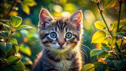 Cute Kitten Portrait in Nature, Adorable Cat, Wildlife Photography, Kitten in Meadow