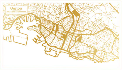 Genoa Italy City Map in golden Colors in Retro Style. Outline Map.