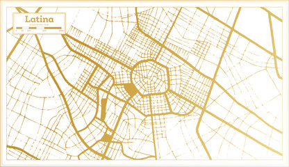 Latina Italy City Map in golden Colors in Retro Style. Outline Map.