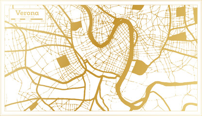Verona Italy City Map in golden Colors in Retro Style. Outline Map.
