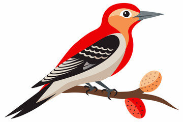 Beautiful woodpecker eats a peanut red-bellied vector illustration