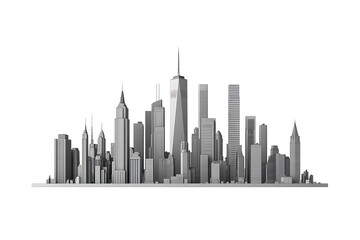 Cityscape Illustration With Skyscrapers At The Waterfront isolated On A white Background.